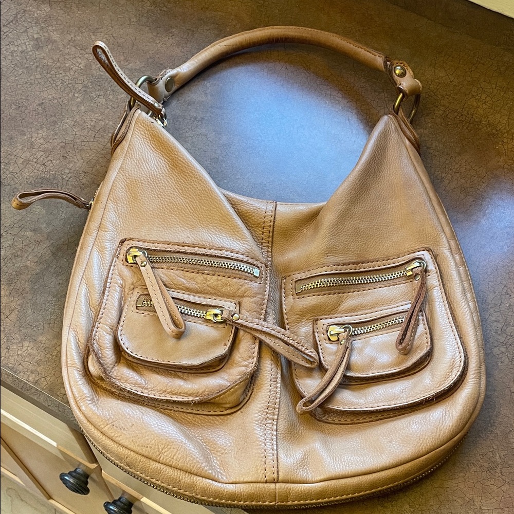 Linea Pelle Dylan Tan Hobo Leather Handbag Purse